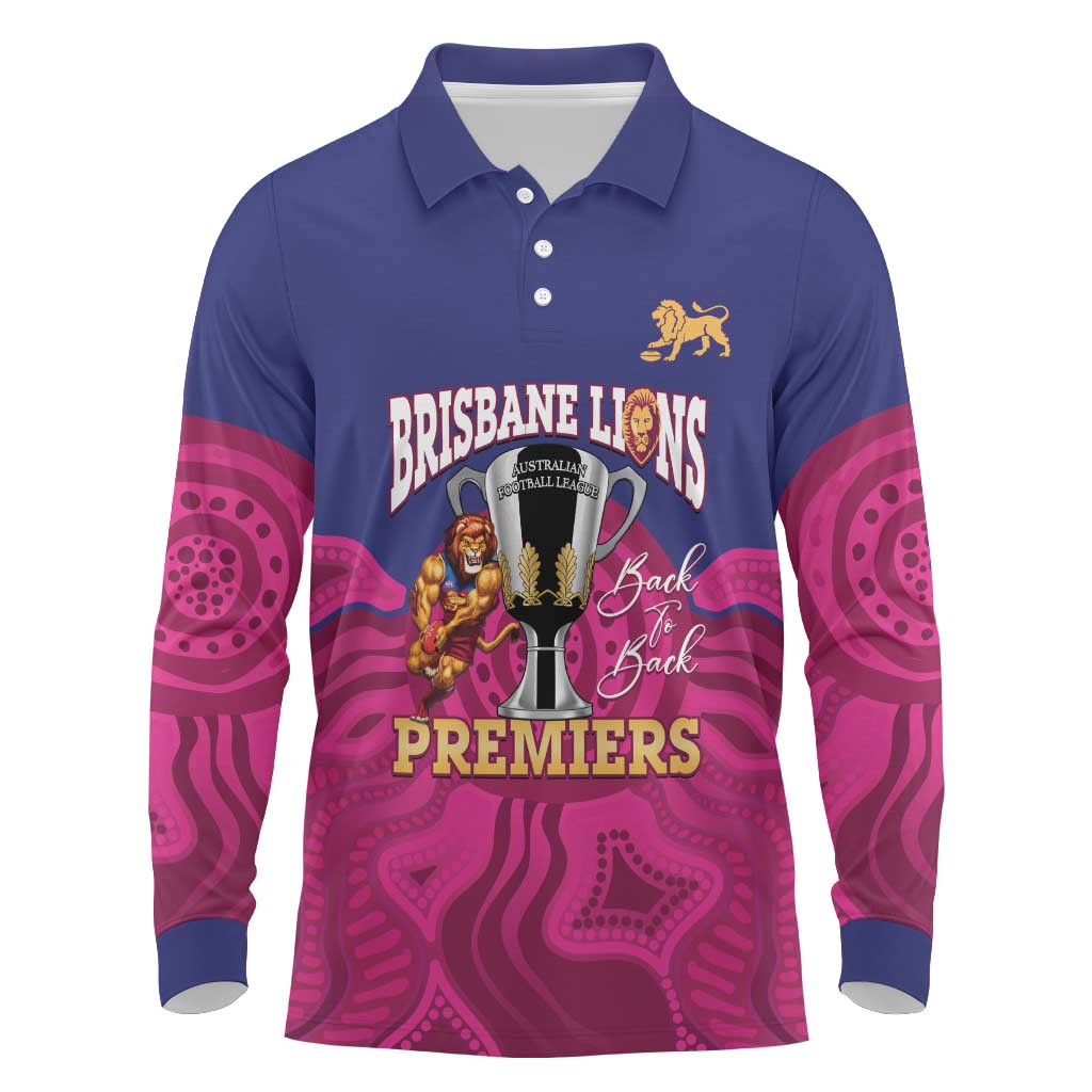 AFL Lions Football Custom Long Sleeve Polo Shirt Brisbane Premiers Back To Back Proud - Aussie Hoodie