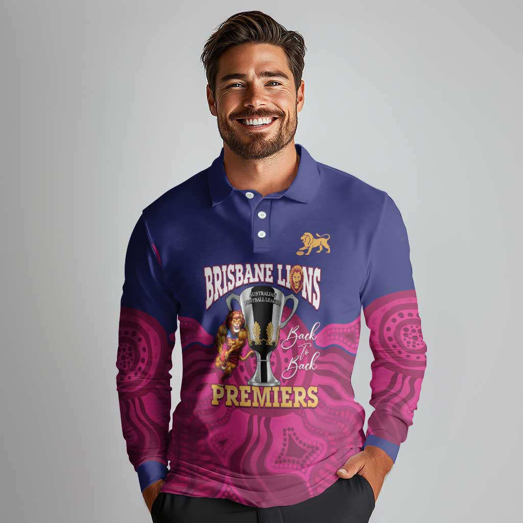 AFL Lions Football Custom Long Sleeve Polo Shirt Brisbane Premiers Back To Back Proud - Aussie Hoodie