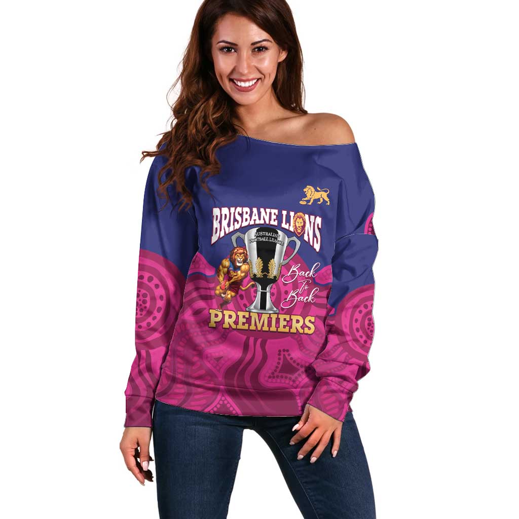 AFL Lions Football Custom Off Shoulder Sweater Brisbane Premiers Back To Back Proud - Aussie Hoodie