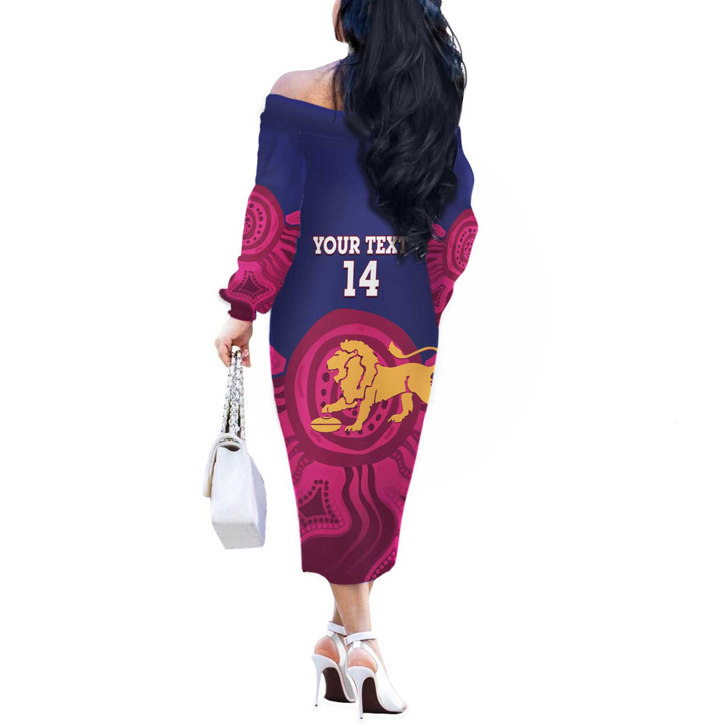 AFL Lions Football Custom Off The Shoulder Long Sleeve Dress Brisbane Premiers Back To Back Proud - Aussie Hoodie