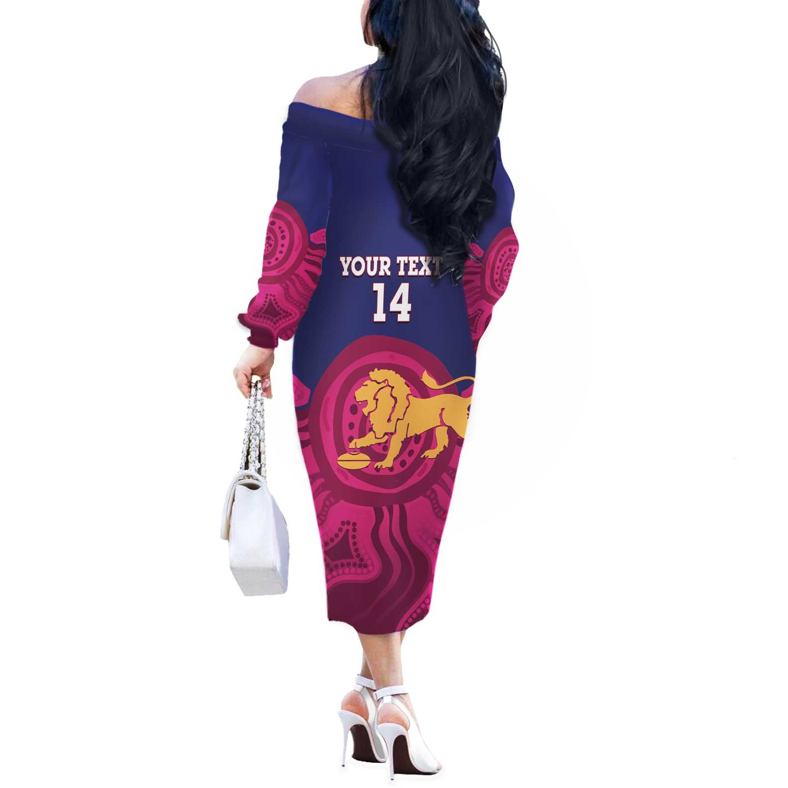 AFL Lions Football Custom Off The Shoulder Long Sleeve Dress Brisbane Premiers Back To Back Proud - Aussie Hoodie