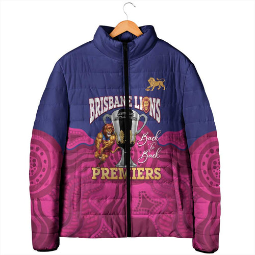 AFL Lions Football Custom Padded Jacket Brisbane Premiers Back To Back Proud - Aussie Hoodie