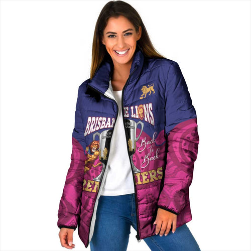 AFL Lions Football Custom Padded Jacket Brisbane Premiers Back To Back Proud - Aussie Hoodie