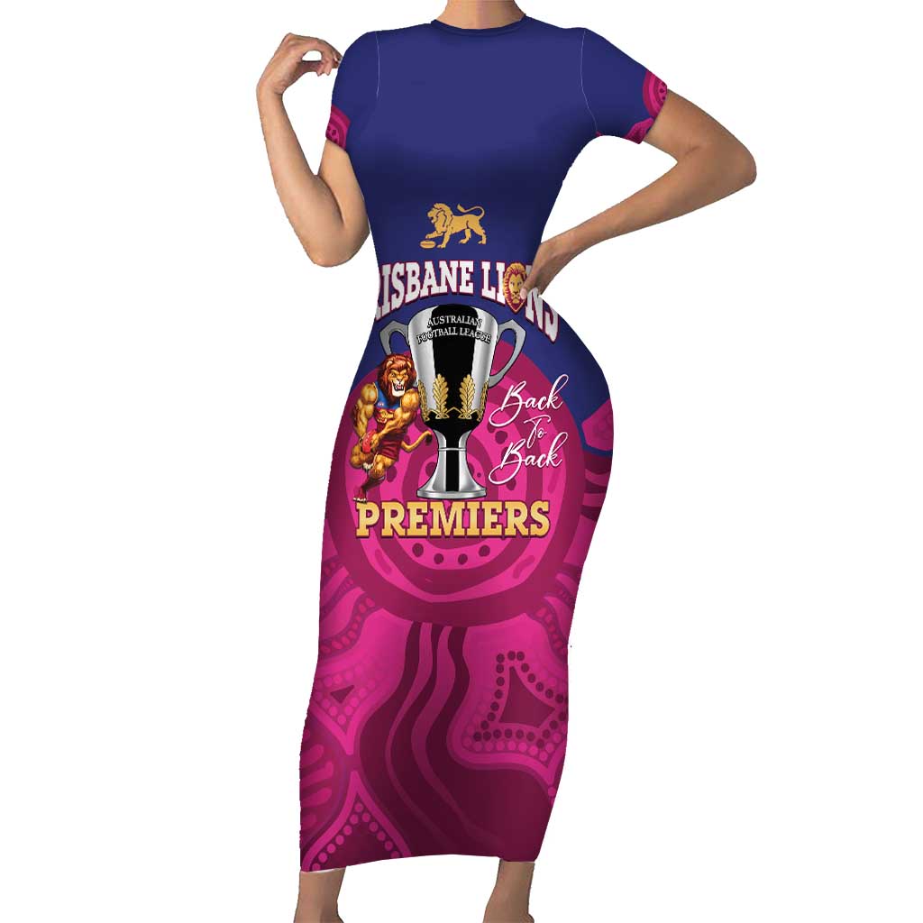 AFL Lions Football Custom Short Sleeve Bodycon Dress Brisbane Premiers Back To Back Proud - Aussie Hoodie