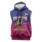 AFL Lions Football Custom Sleeveless Hoodie Brisbane Premiers Back To Back Proud - Aussie Hoodie