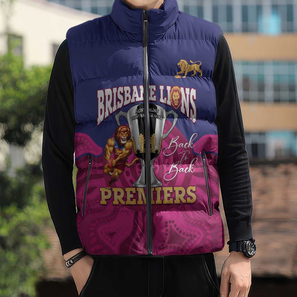 AFL Lions Football Custom Sleeveless Puffer Jacket Brisbane Premiers Back To Back Proud - Aussie Hoodie