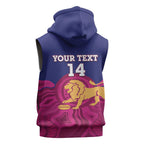AFL Lions Football Custom Sleeveless Zip Hoodie Brisbane Premiers Back To Back Proud LT14
