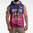 AFL Lions Football Custom Sleeveless Zip Hoodie Brisbane Premiers Back To Back Proud LT14