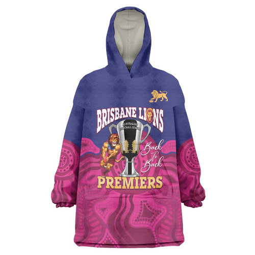 AFL Lions Football Custom Wearable Blanket Hoodie Brisbane Premiers Back To Back Proud - Aussie Hoodie