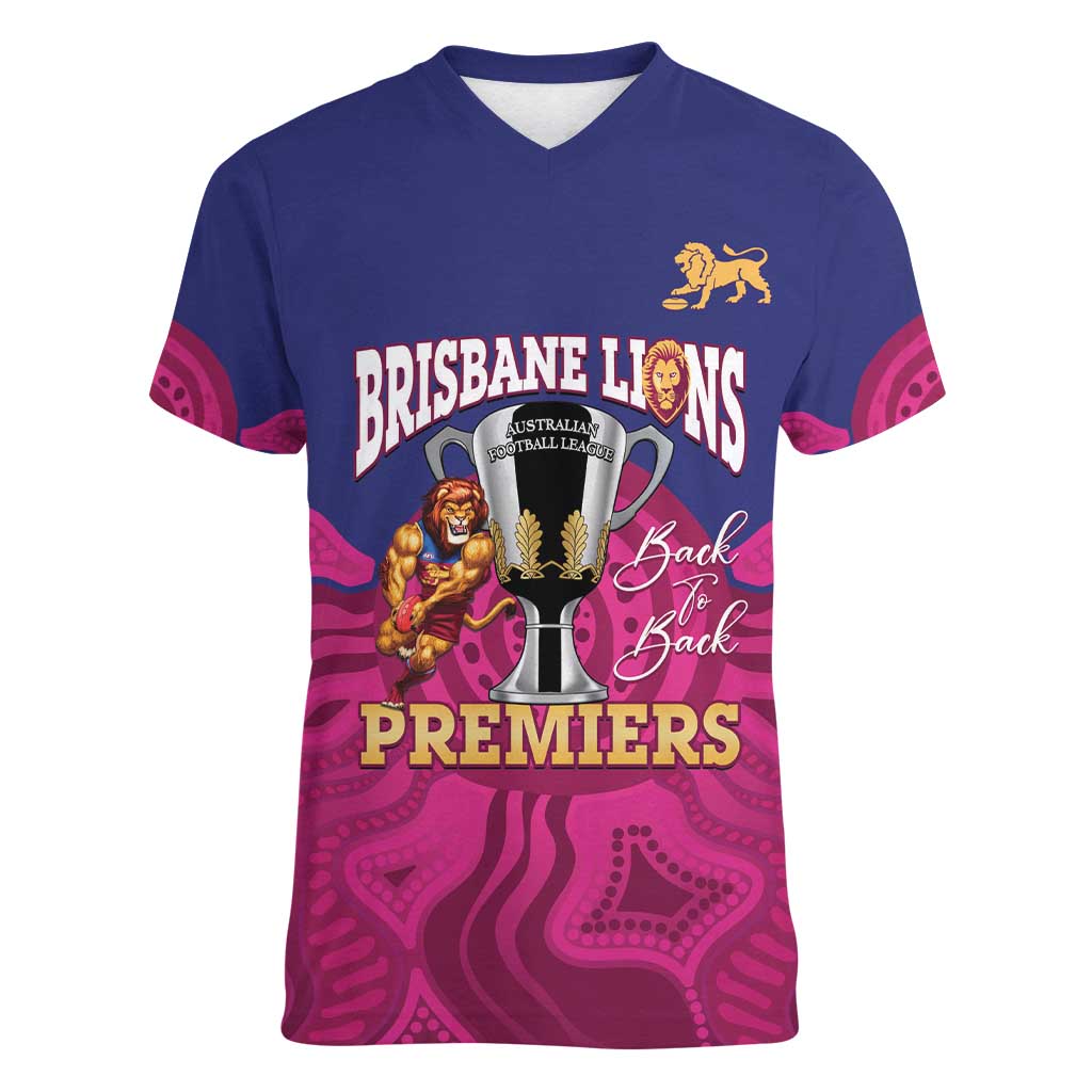 AFL Lions Football Custom Women V-Neck T-Shirt Brisbane Premiers Back To Back Proud - Aussie Hoodie
