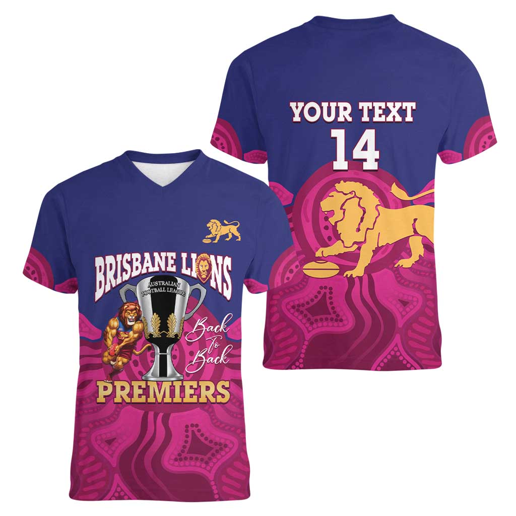 AFL Lions Football Custom Women V-Neck T-Shirt Brisbane Premiers Back To Back Proud - Aussie Hoodie