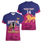 AFL Lions Football Custom Women V-Neck T-Shirt Brisbane Premiers Back To Back Proud - Aussie Hoodie