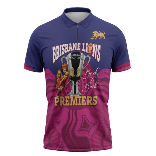 AFL Lions Football Custom Zipper Polo Shirt Brisbane Premiers Back To Back Proud - Aussie Hoodie