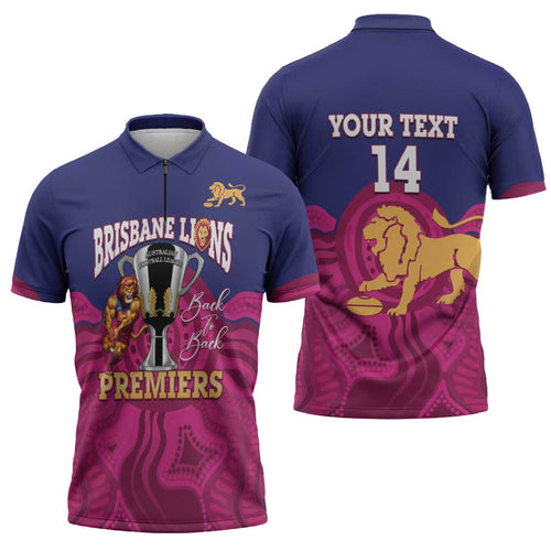 AFL Lions Football Custom Zipper Polo Shirt Brisbane Premiers Back To Back Proud - Aussie Hoodie