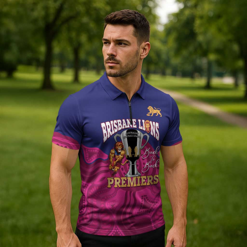 AFL Lions Football Custom Zipper Polo Shirt Brisbane Premiers Back To Back Proud - Aussie Hoodie