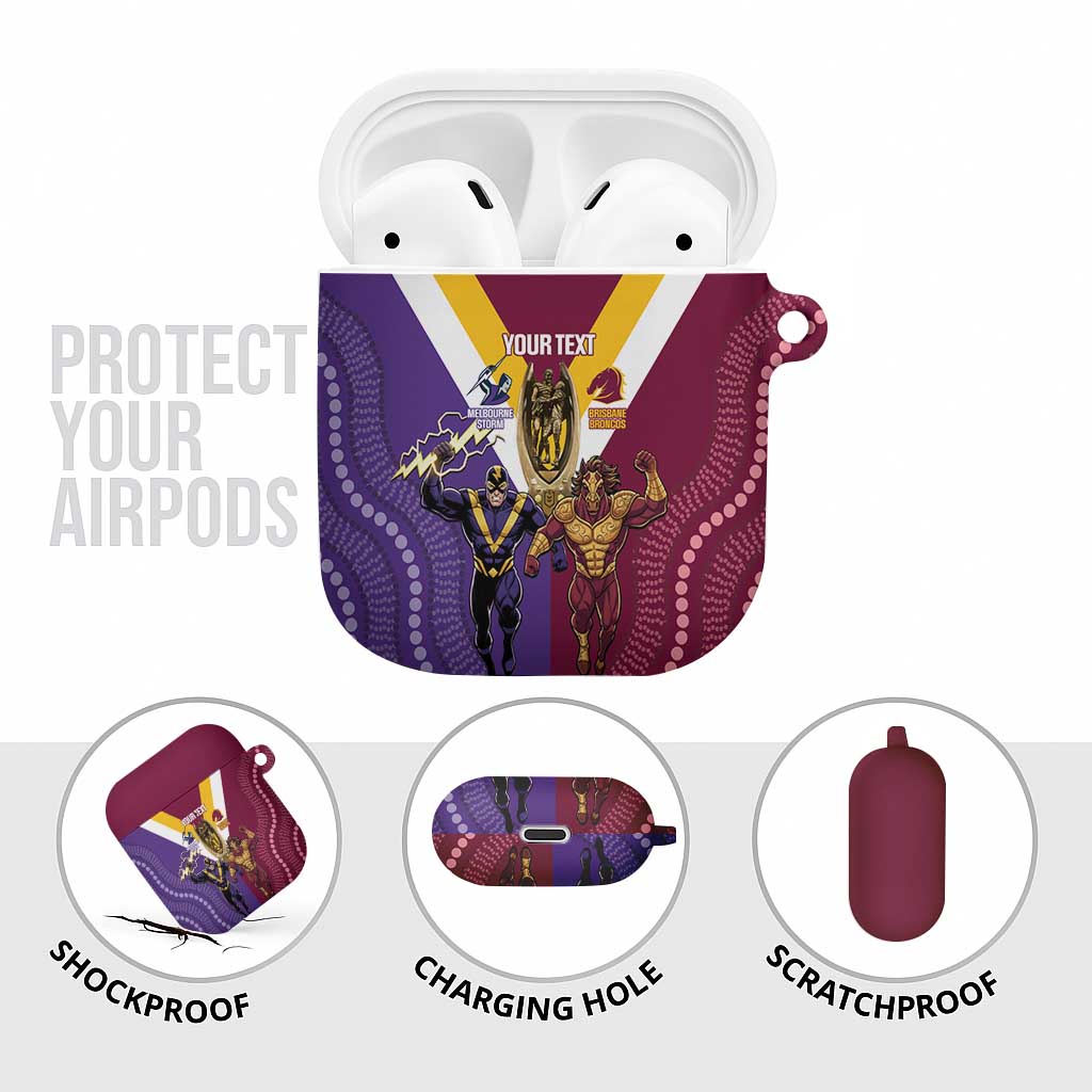 Storm And Broncos Rugby Custom AirPods Case Melbourne Brisbane Final Together Mascots Style - Aussie Hoodie