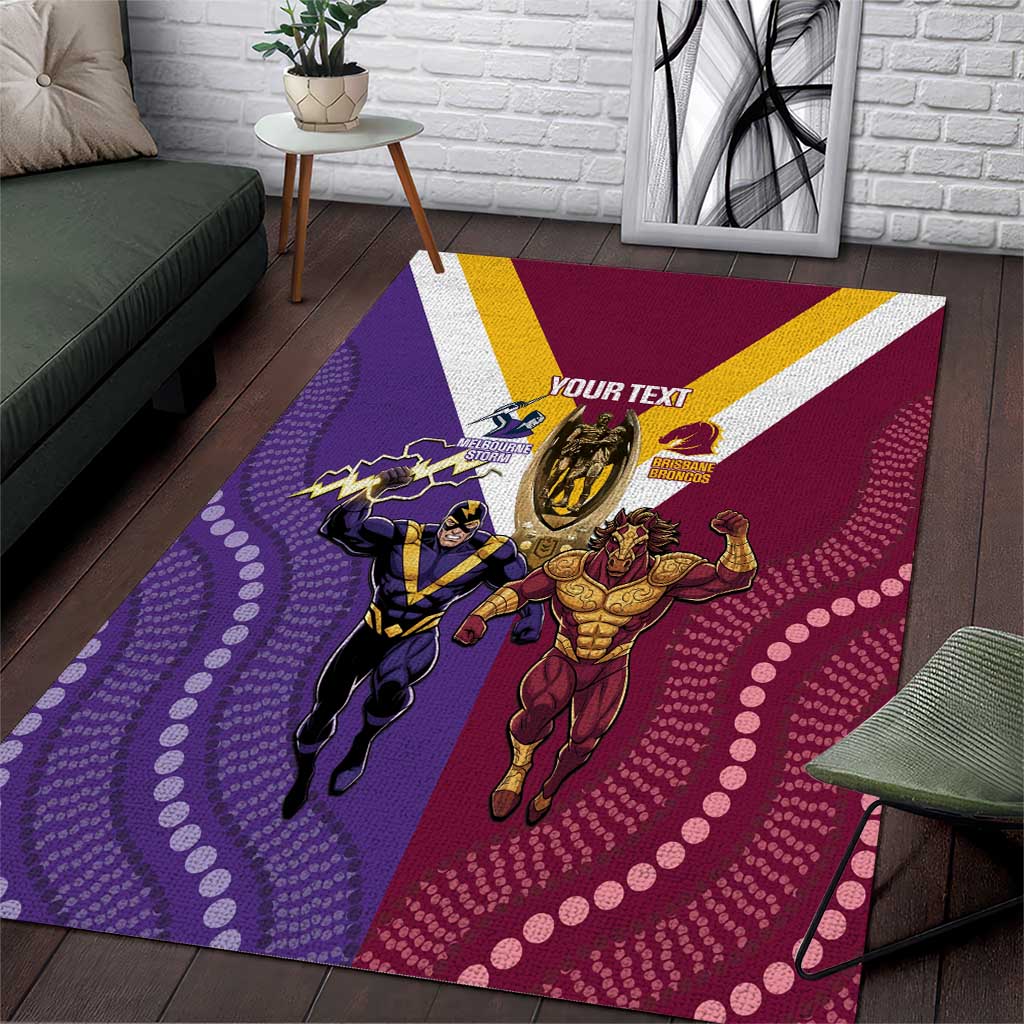 Storm And Broncos Rugby Custom Area Rug Melbourne Brisbane Final Together Mascots Style - Aussie Hoodie