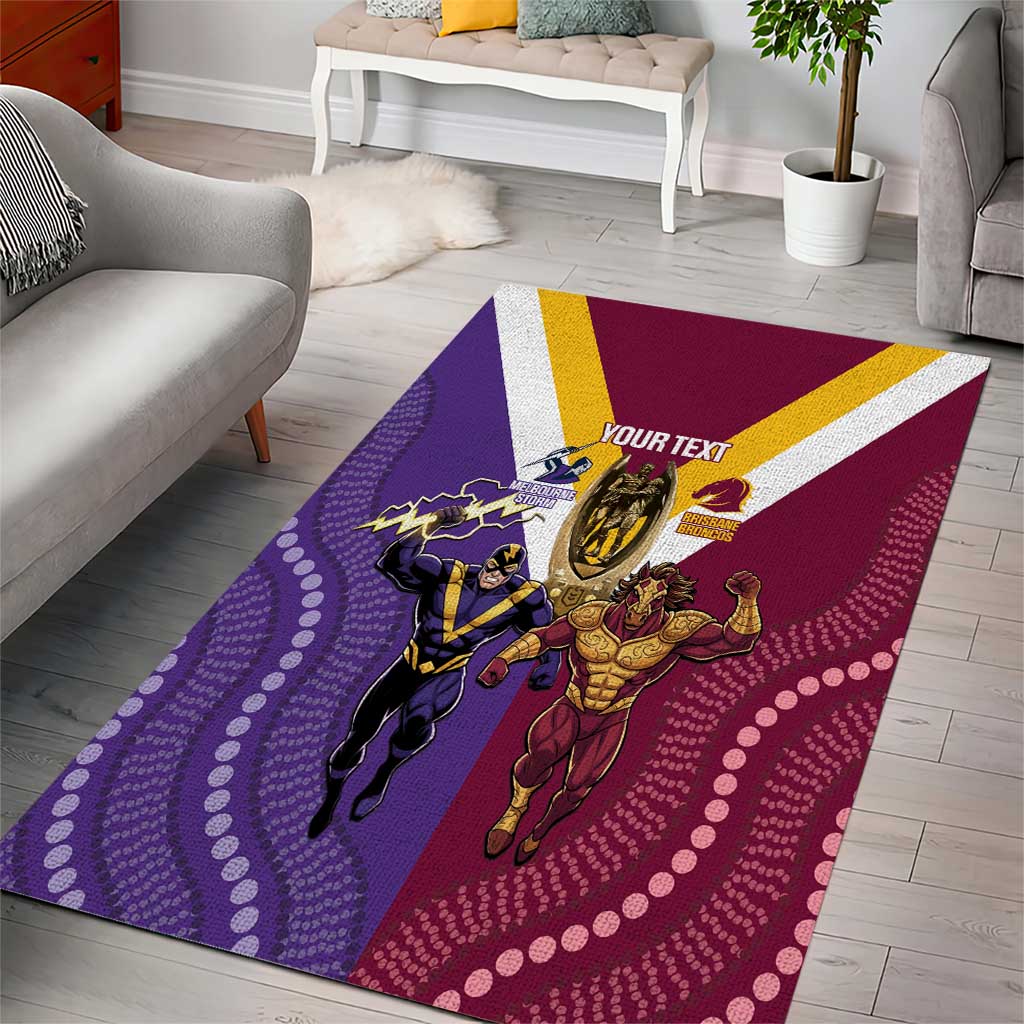 Storm And Broncos Rugby Custom Area Rug Melbourne Brisbane Final Together Mascots Style - Aussie Hoodie