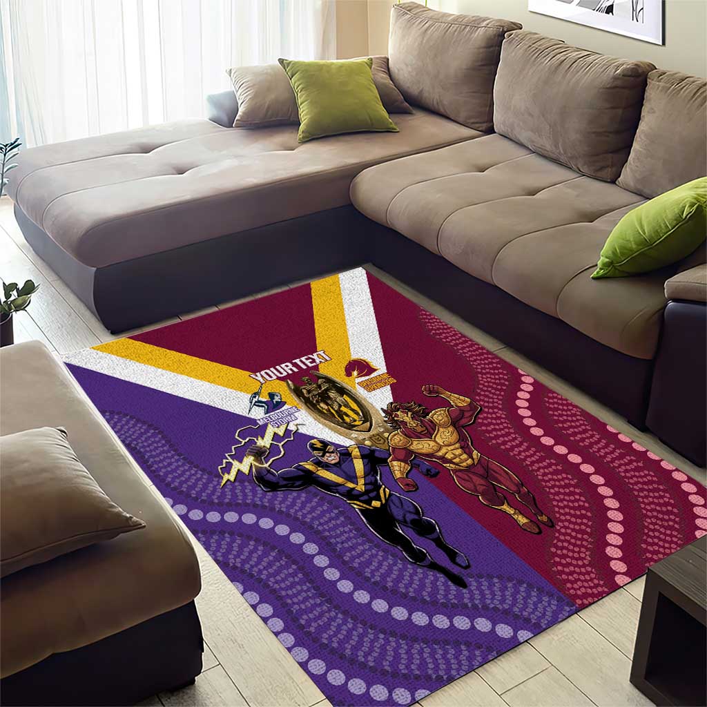 Storm And Broncos Rugby Custom Area Rug Melbourne Brisbane Final Together Mascots Style - Aussie Hoodie