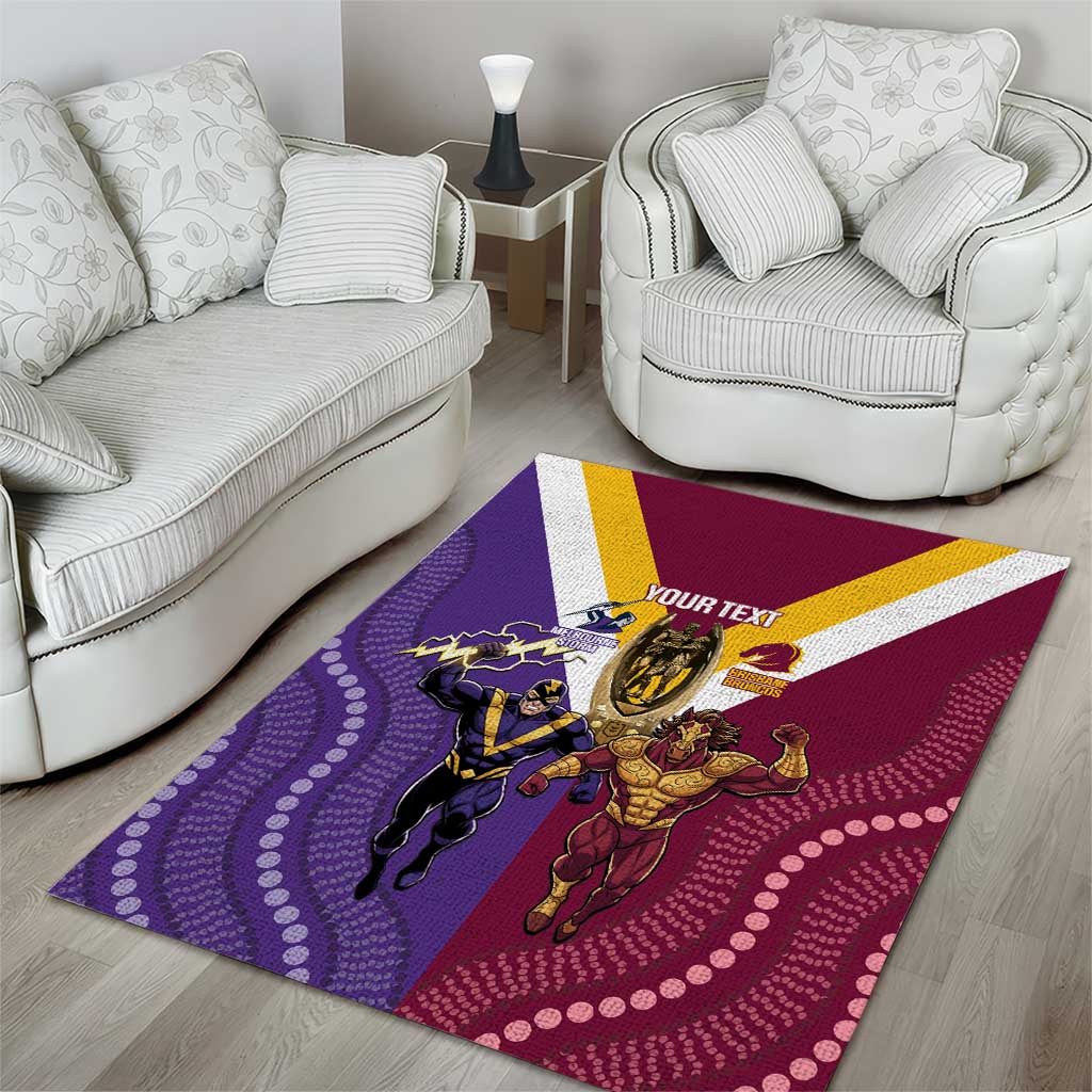 Storm And Broncos Rugby Custom Area Rug Melbourne Brisbane Final Together Mascots Style - Aussie Hoodie