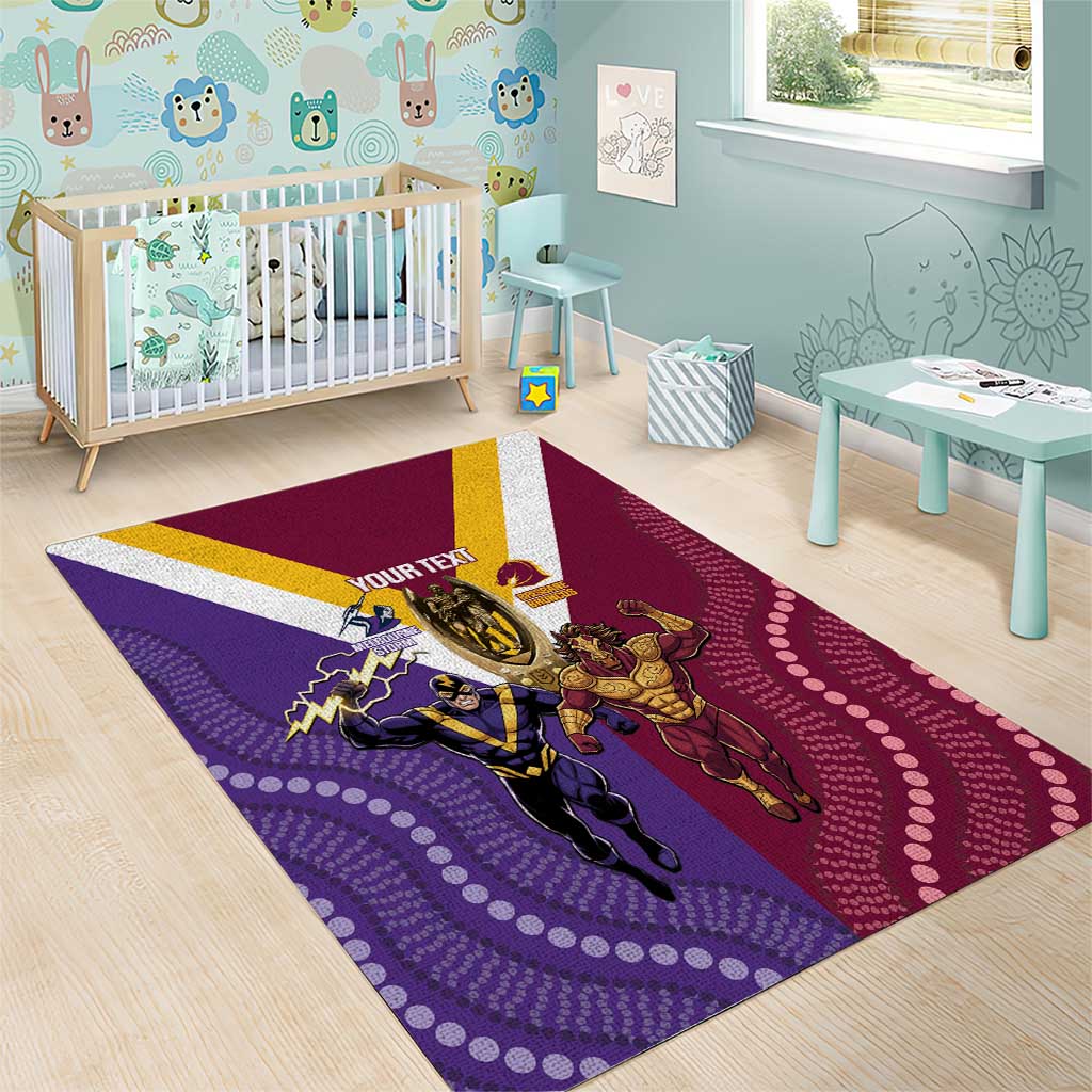 Storm And Broncos Rugby Custom Area Rug Melbourne Brisbane Final Together Mascots Style - Aussie Hoodie