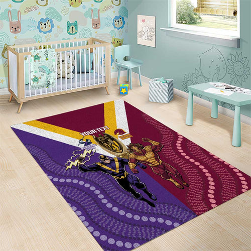 Storm And Broncos Rugby Custom Area Rug Melbourne Brisbane Final Together Mascots Style - Aussie Hoodie