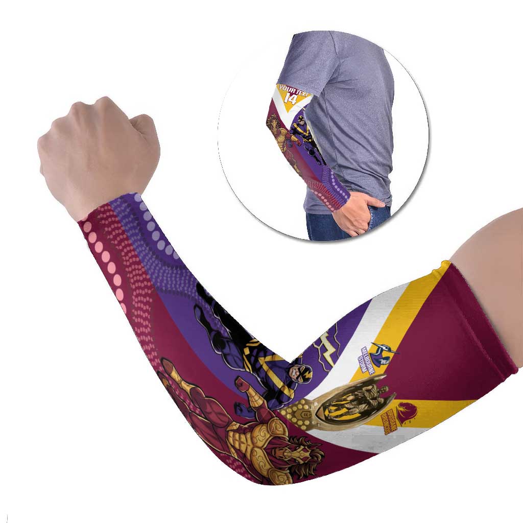 Storm And Broncos Rugby Custom Arm Sleeves Melbourne Brisbane Final Together Mascots Style - Aussie Hoodie