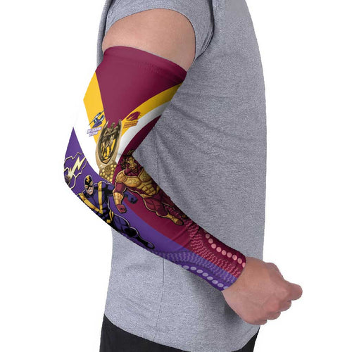 Storm And Broncos Rugby Custom Arm Sleeves Melbourne Brisbane Final Together Mascots Style - Aussie Hoodie