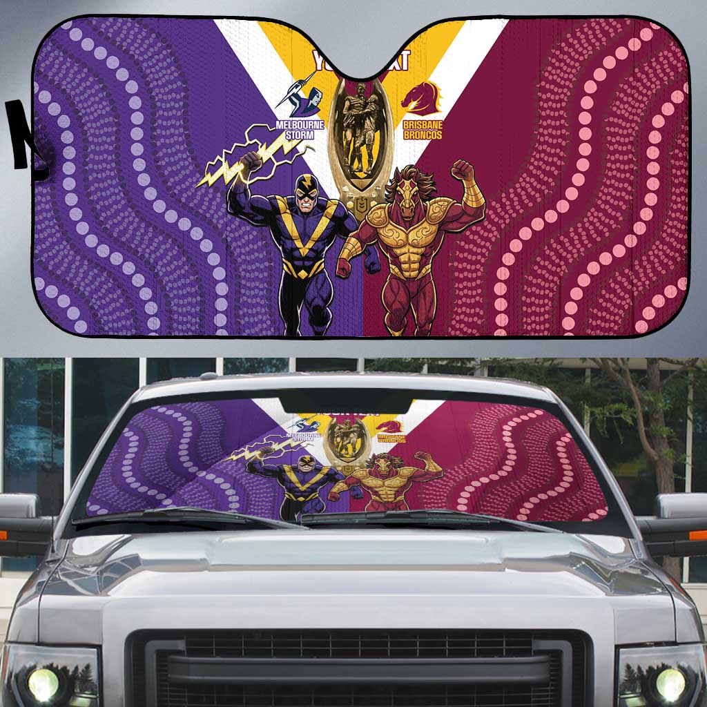 Storm And Broncos Rugby Custom Auto Sun Shade Melbourne Brisbane Final Together Mascots Style - Aussie Hoodie