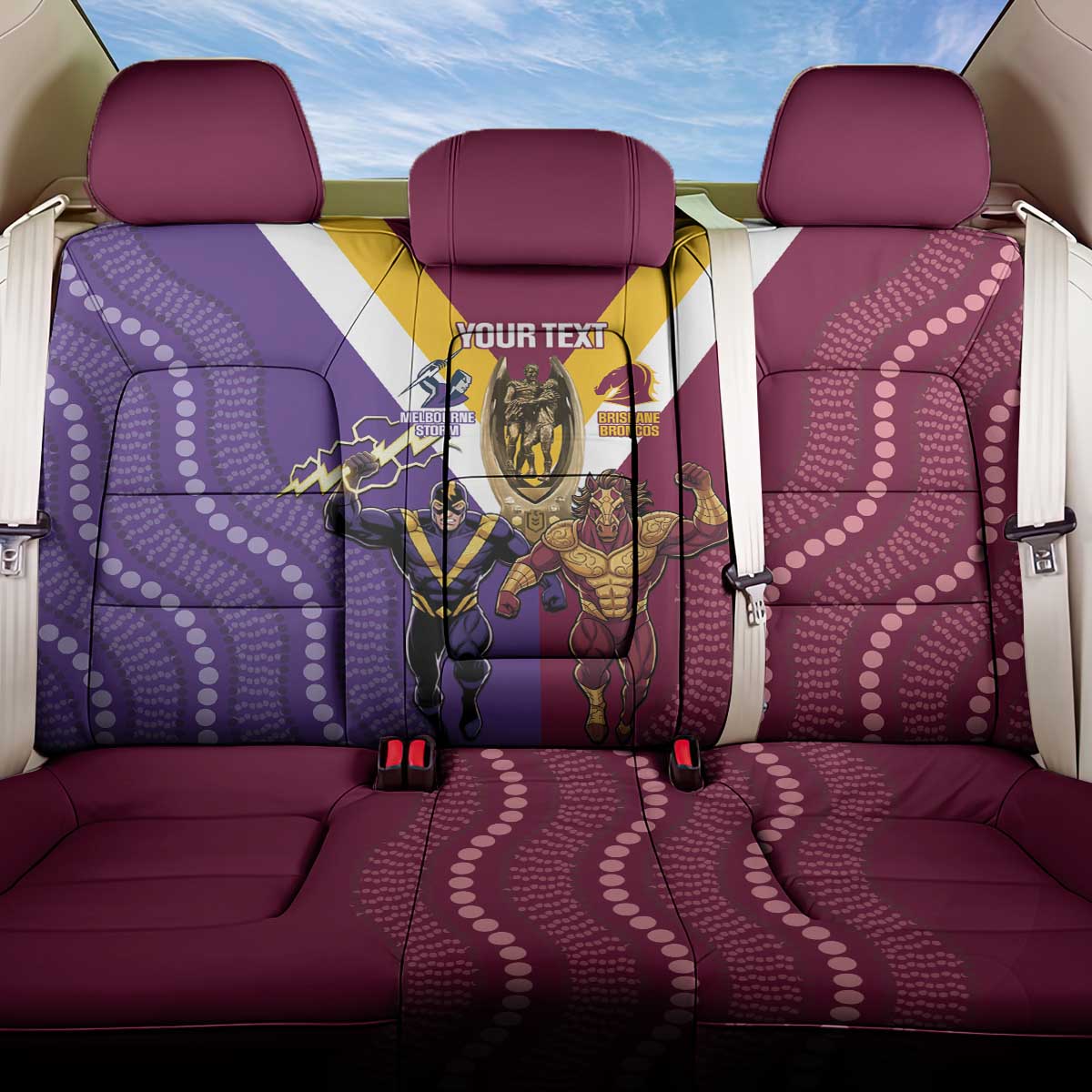 Storm And Broncos Rugby Custom Back Car Seat Cover Melbourne Brisbane Final Together Mascots Style - Aussie Hoodie