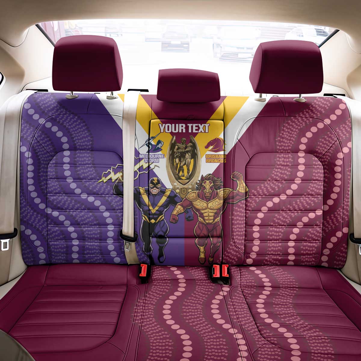 Storm And Broncos Rugby Custom Back Car Seat Cover Melbourne Brisbane Final Together Mascots Style - Aussie Hoodie