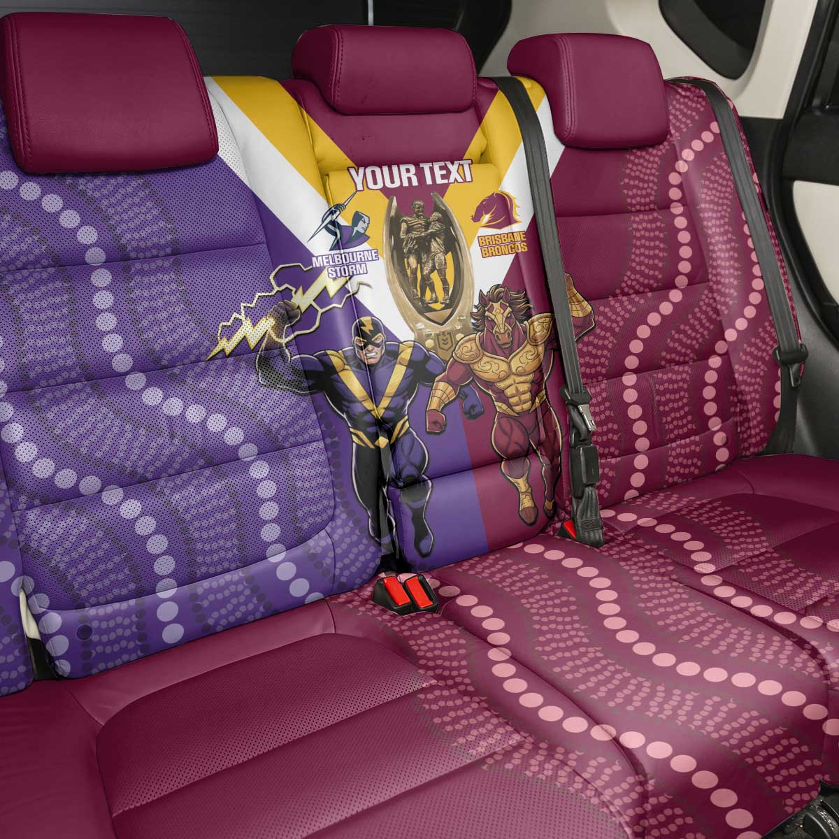 Storm And Broncos Rugby Custom Back Car Seat Cover Melbourne Brisbane Final Together Mascots Style - Aussie Hoodie