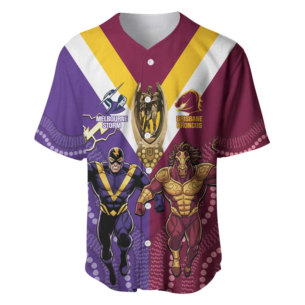 Storm And Broncos Rugby Custom Baseball Jersey Melbourne Brisbane Final Together Mascots Style - Aussie Hoodie
