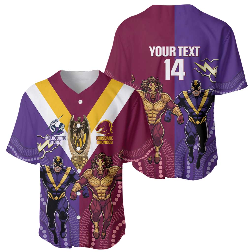 Storm And Broncos Rugby Custom Baseball Jersey Melbourne Brisbane Final Together Mascots Style - Aussie Hoodie
