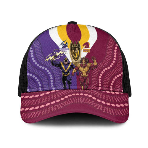 Storm And Broncos Rugby Baseball Net Cap Melbourne Brisbane Final Together Mascots Style - Aussie Hoodie