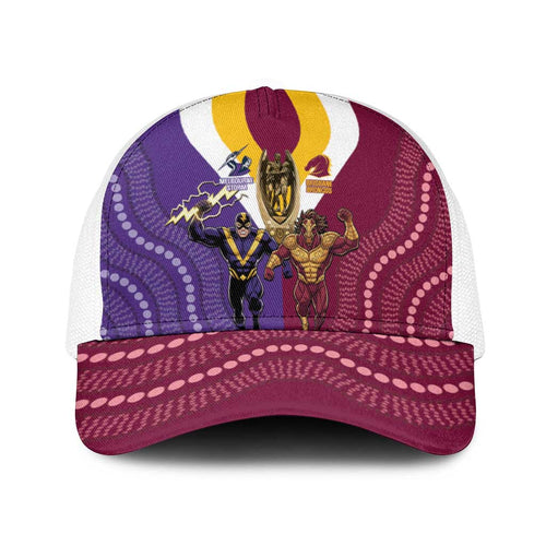 Storm And Broncos Rugby Baseball Net Cap Melbourne Brisbane Final Together Mascots Style - Aussie Hoodie