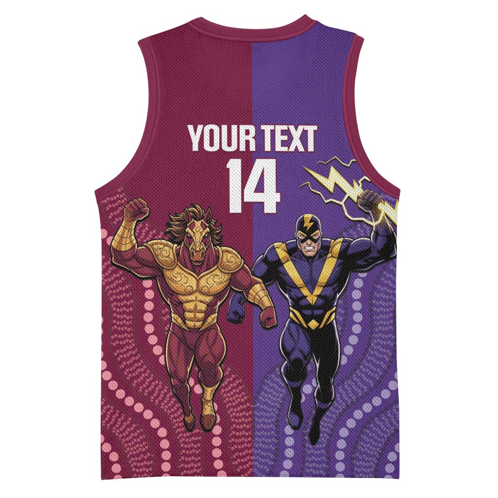 Storm And Broncos Rugby Custom Basketball Jersey Melbourne Brisbane Final Together Mascots Style - Aussie Hoodie