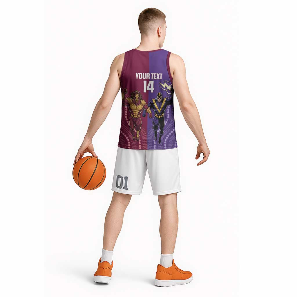 Storm And Broncos Rugby Custom Basketball Jersey Melbourne Brisbane Final Together Mascots Style - Aussie Hoodie