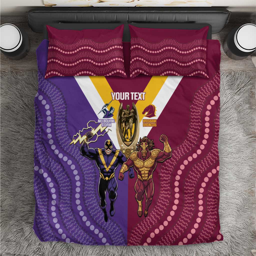 Storm And Broncos Rugby Custom Bedding Set Melbourne Brisbane Final Together Mascots Style - Aussie Hoodie