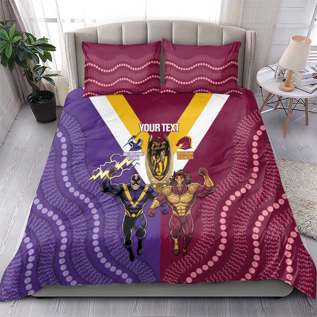 Storm And Broncos Rugby Custom Bedding Set Melbourne Brisbane Final Together Mascots Style - Aussie Hoodie