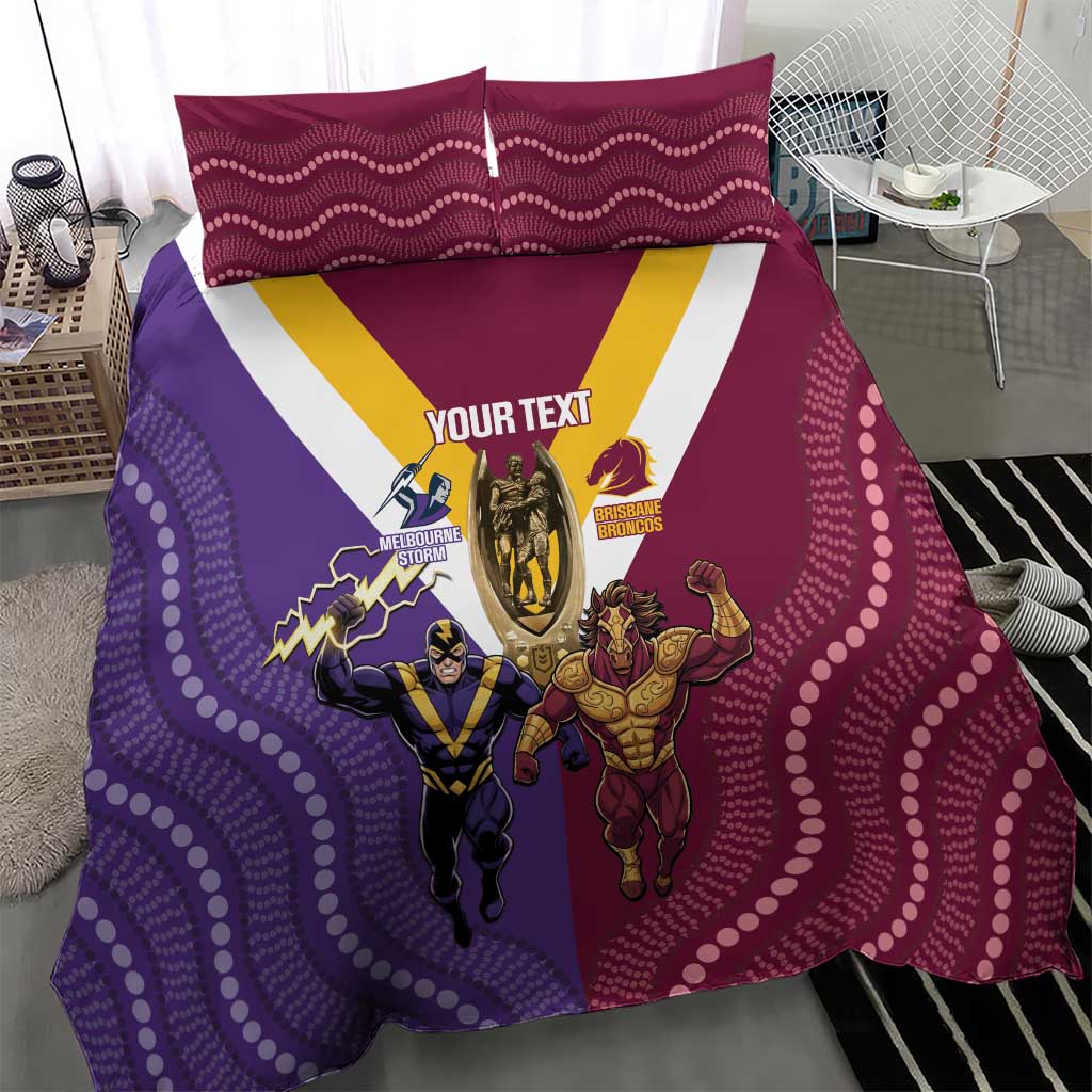 Storm And Broncos Rugby Custom Bedding Set Melbourne Brisbane Final Together Mascots Style - Aussie Hoodie