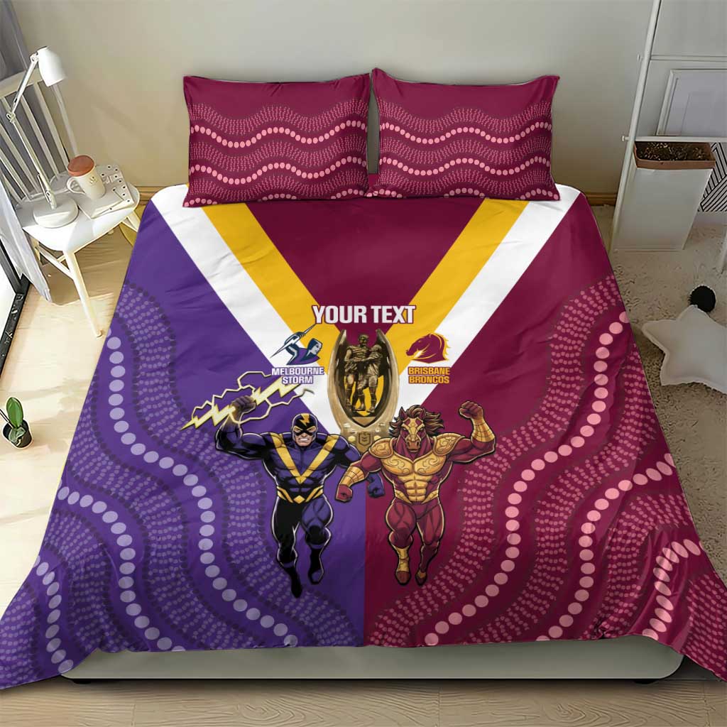 Storm And Broncos Rugby Custom Bedding Set Melbourne Brisbane Final Together Mascots Style - Aussie Hoodie