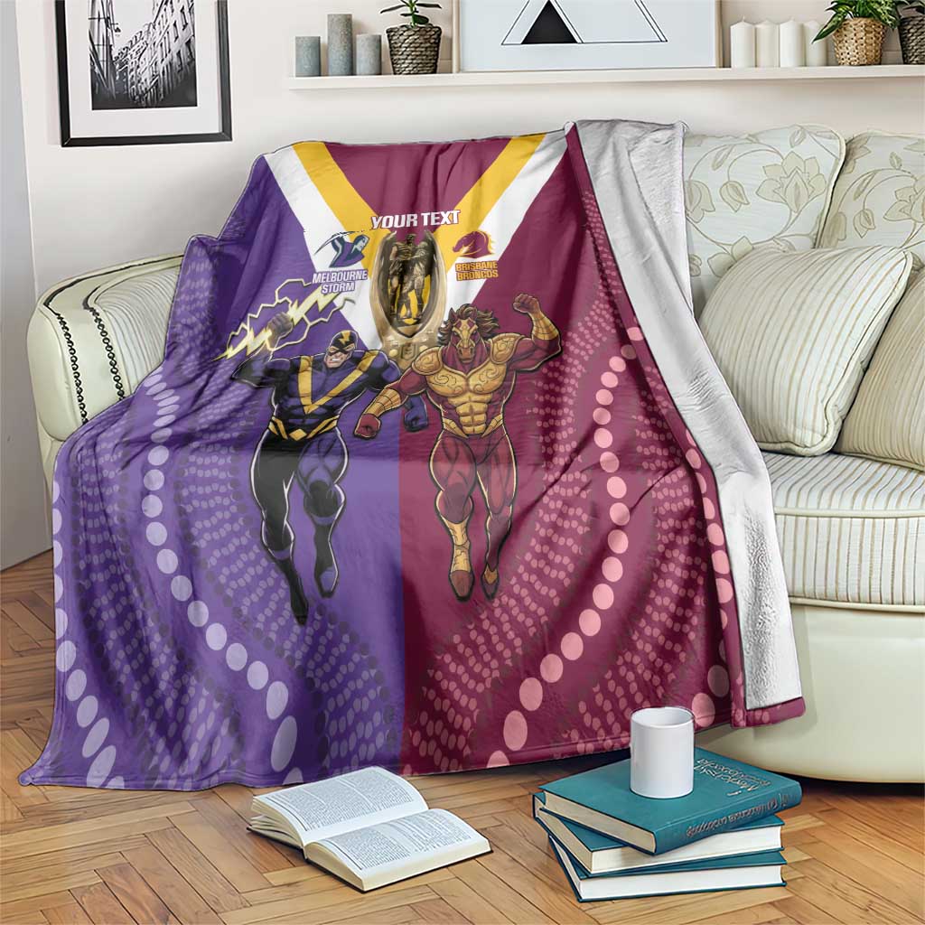 Storm And Broncos Rugby Custom Blanket Melbourne Brisbane Final Together Mascots Style - Aussie Hoodie