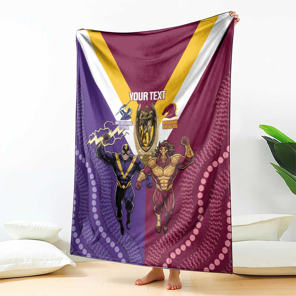 Storm And Broncos Rugby Custom Blanket Melbourne Brisbane Final Together Mascots Style - Aussie Hoodie