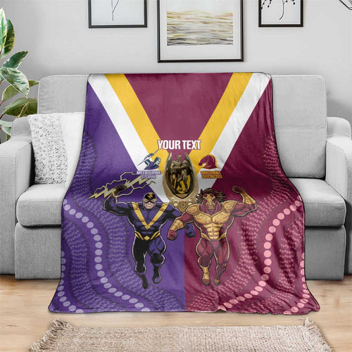 Storm And Broncos Rugby Custom Blanket Melbourne Brisbane Final Together Mascots Style - Aussie Hoodie
