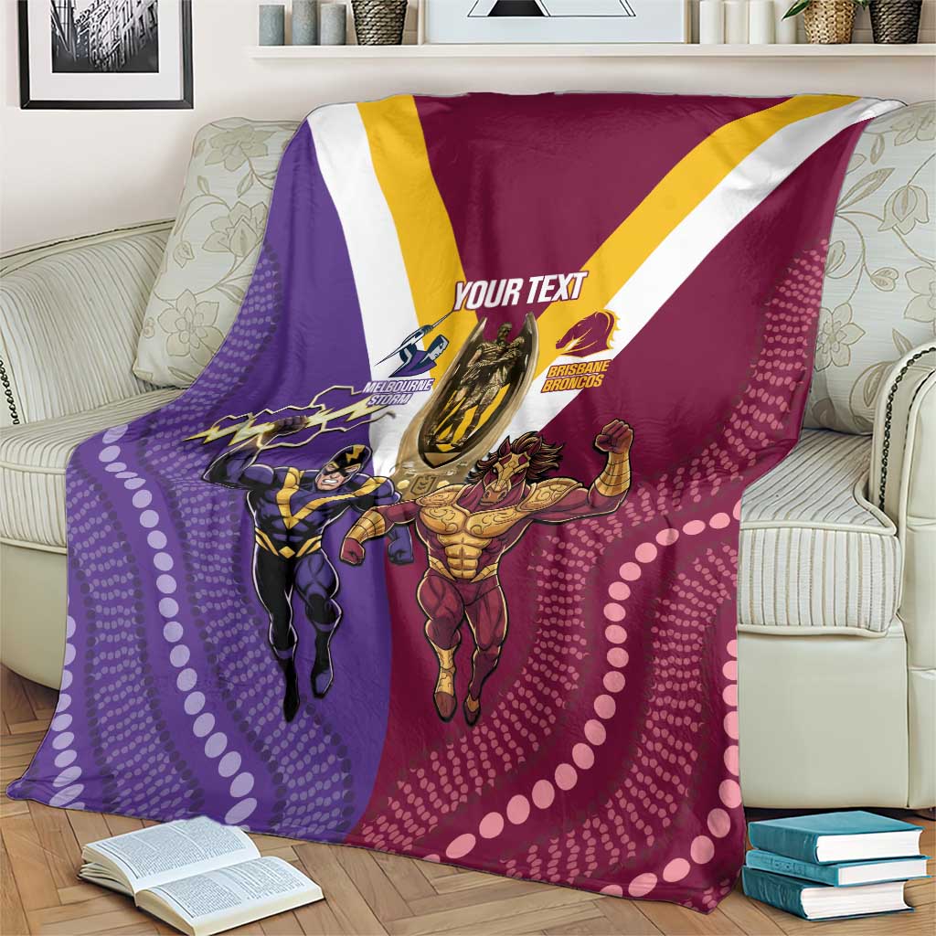 Storm And Broncos Rugby Custom Blanket Melbourne Brisbane Final Together Mascots Style - Aussie Hoodie