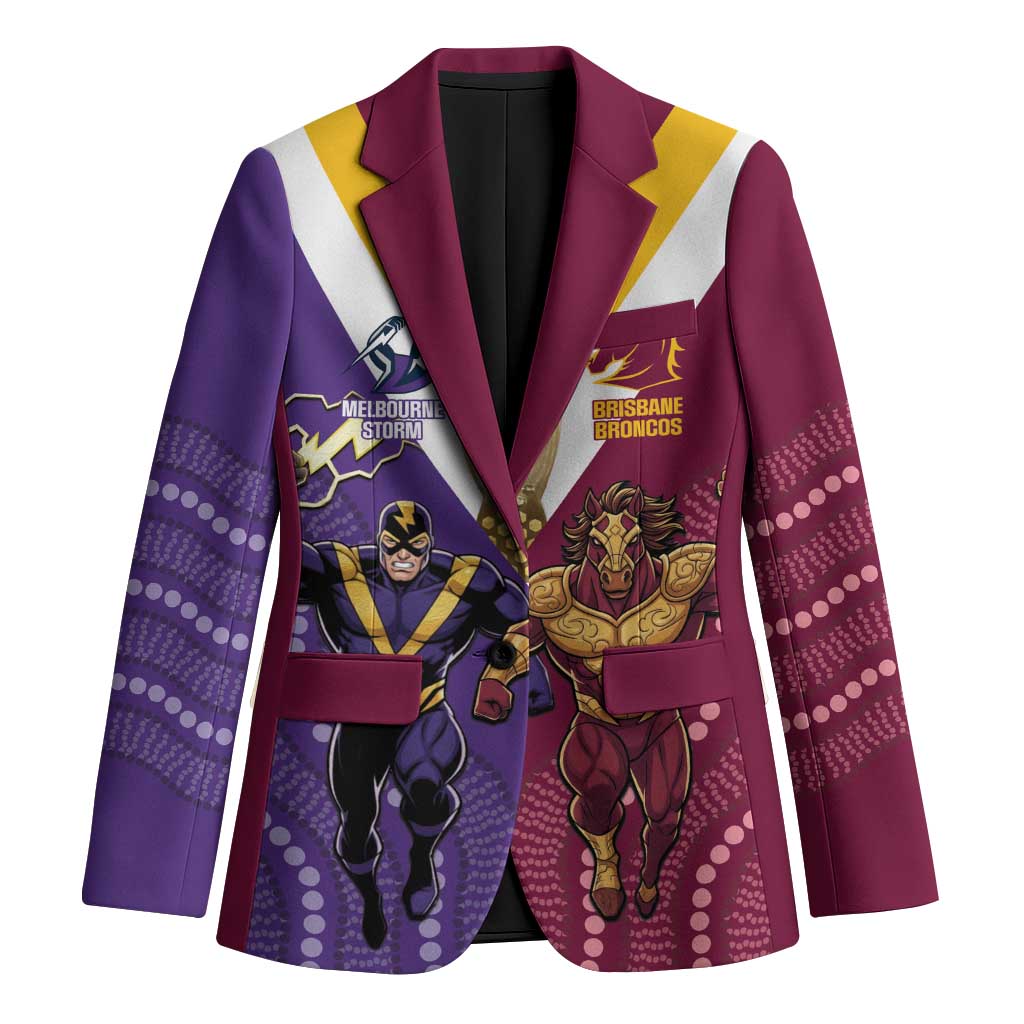 Storm And Broncos Rugby Custom Blazer Melbourne Brisbane Final Together Mascots Style - Aussie Hoodie