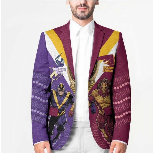 Storm And Broncos Rugby Custom Blazer Melbourne Brisbane Final Together Mascots Style - Aussie Hoodie