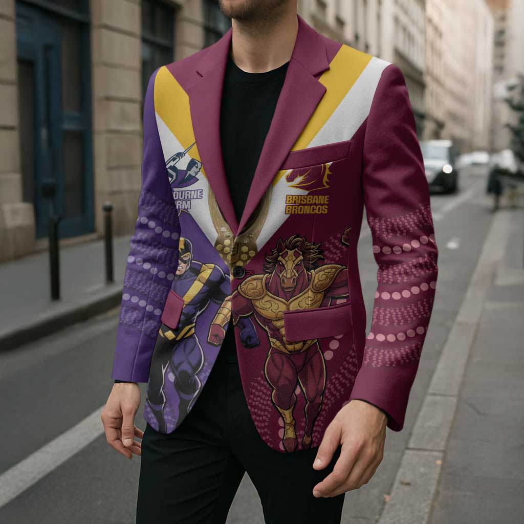 Storm And Broncos Rugby Custom Blazer Melbourne Brisbane Final Together Mascots Style - Aussie Hoodie