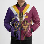 Storm And Broncos Rugby Custom Bomber Puffer Jacket Melbourne Brisbane Final Together Mascots Style - Aussie Hoodie